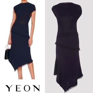 Yeon Amina Knit Navy Blue Sleeveless Asymmetrical Midi Dress S